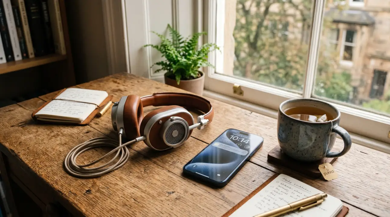 The Brain Song digital audio experience on a smartphone with headphones