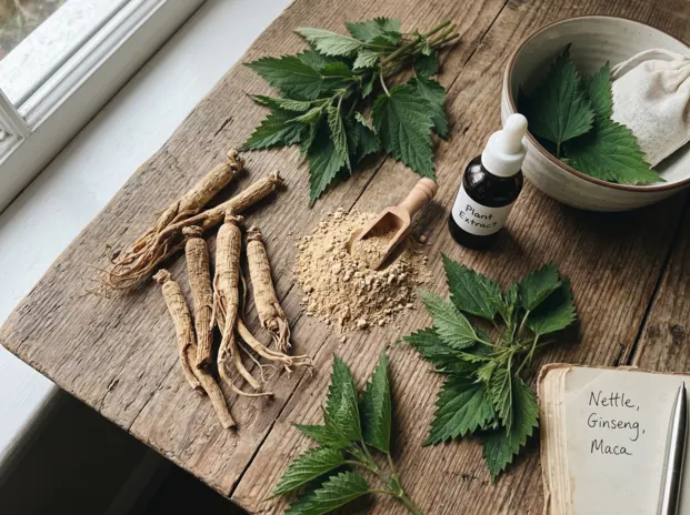 Natürliche Inhaltsstoffe wie Ginseng, Maca und Zwergpalme in der Erexol Formel