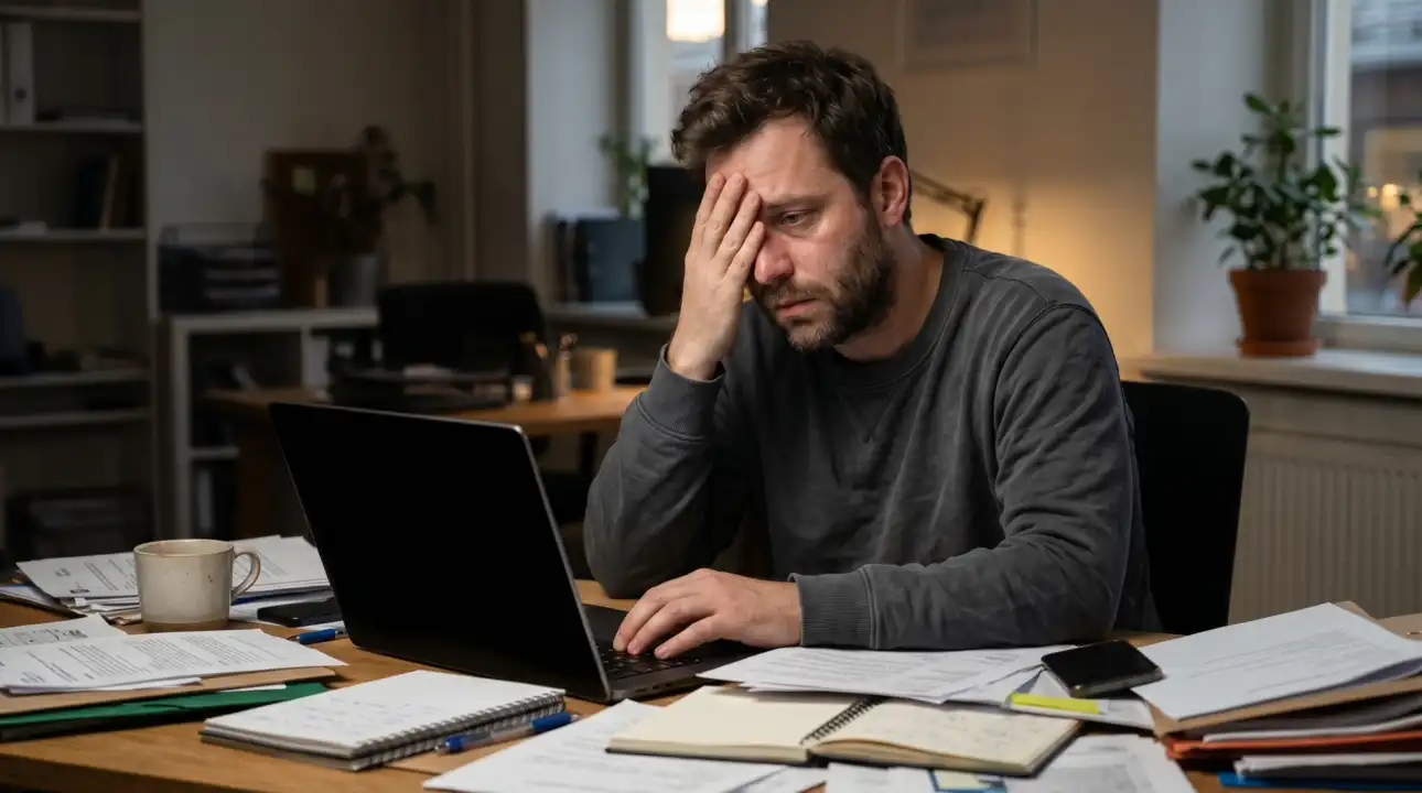 Frustrierter Unternehmer überfordert mit zu vielen verschiedenen Software-Tools