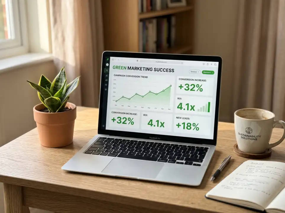 FunnelCockpit Software Dashboard mit Conversion-Statistiken auf einem Schreibtisch