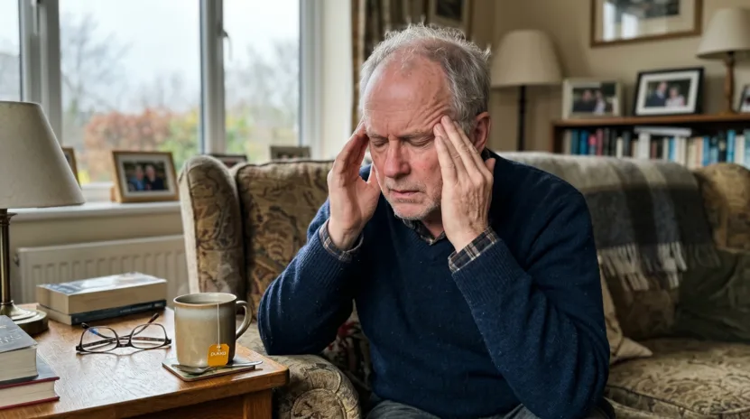Älterer Mann fühlt sich erschöpft und leidet unter den Symptomen eines instabilen Blutzuckers