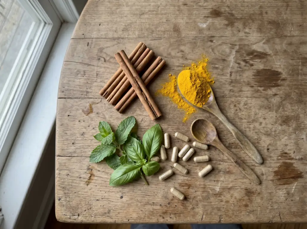 Natürliche Inhaltsstoffe von GlucoSana wie Chrom, Berberin, Curcumin und Zimt