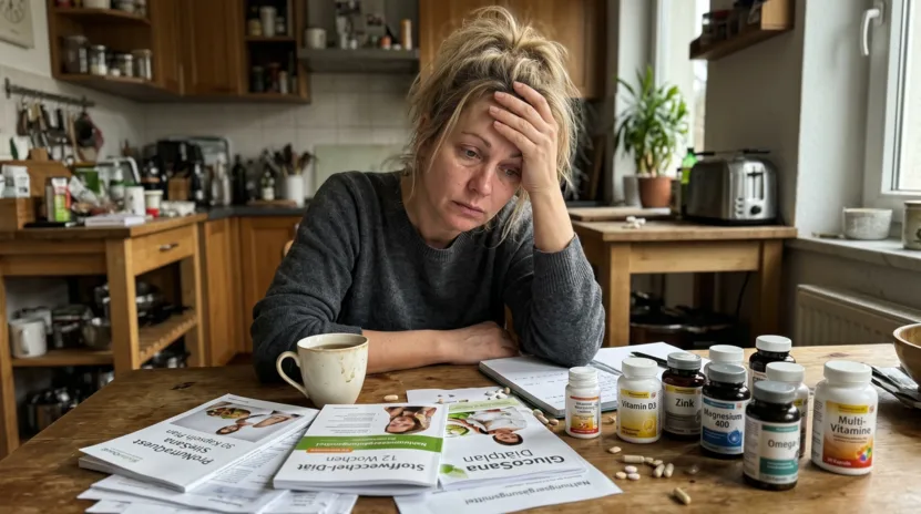 Frustrierte Frau über 40 leidet unter Erschöpfung und langsamem Stoffwechsel