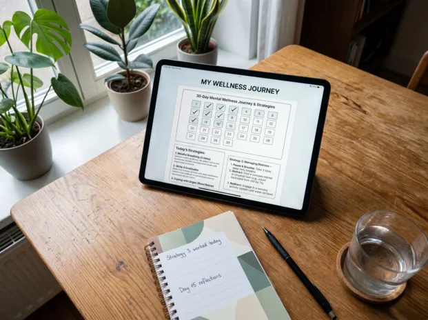 Der 30-Tage-Plan und mentale Strategien auf einem digitalen Gerät