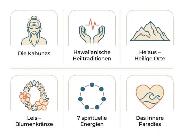 Infografik zur Struktur der Aloha Masterclass von Thomas Young — 6 Themen im Überblick