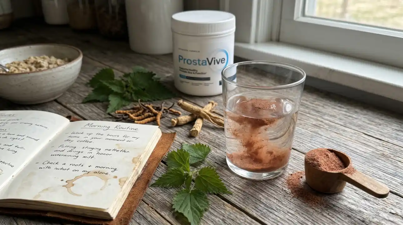 ProstaVive natural prostate health powder in a glass of water