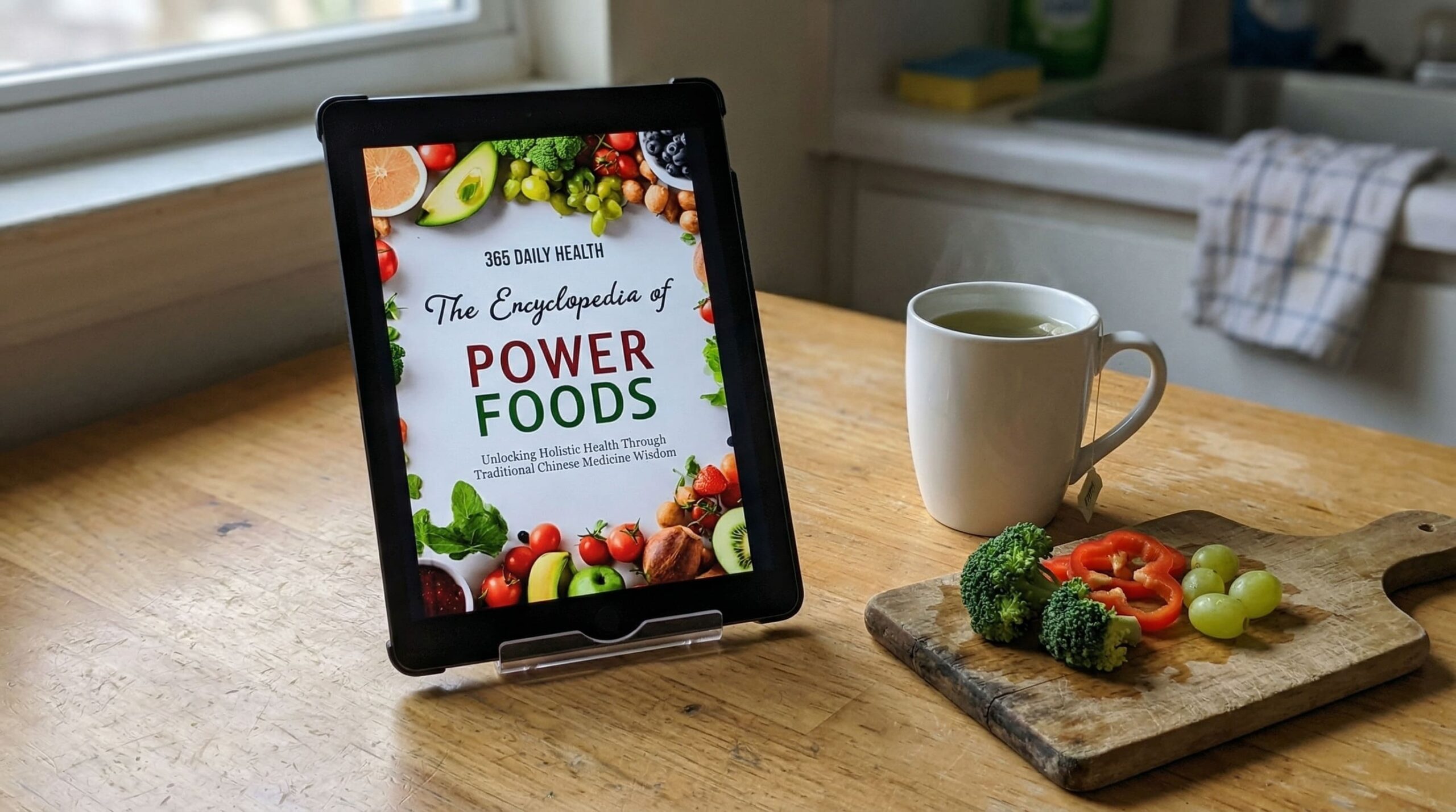 Tablet displaying The Encyclopedia of Power Foods