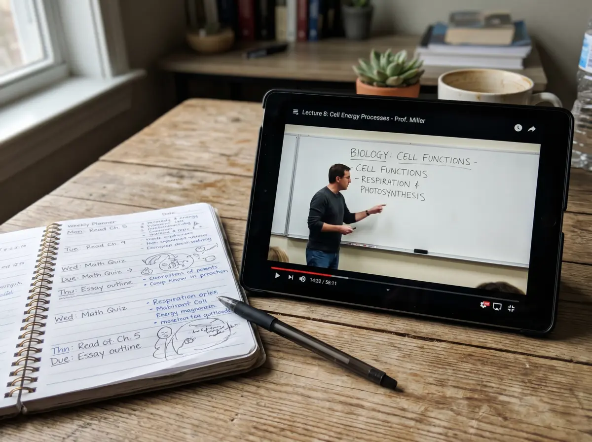 Tablet mit Lerninhalten und Notizblock für die 12 Schritte zur Personen Marke